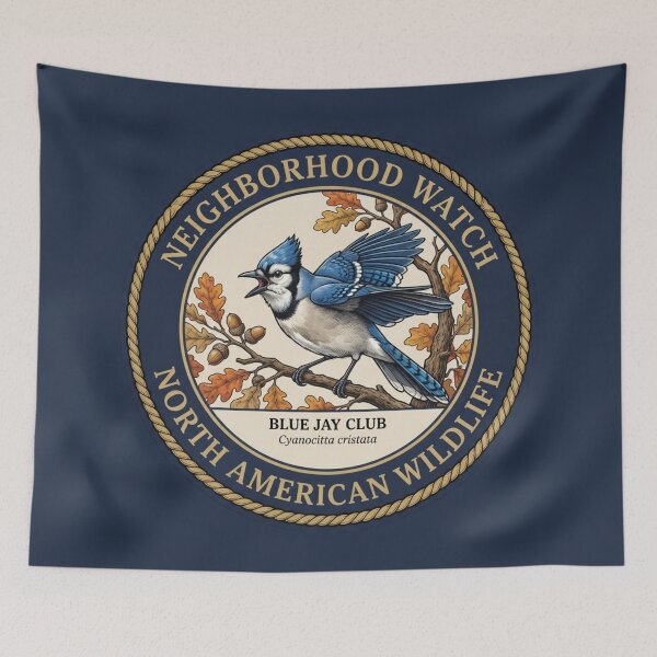 Item preview, Neighborhood Watch Blue Jay Humor Badge designed and sold by CalmCapy Co.