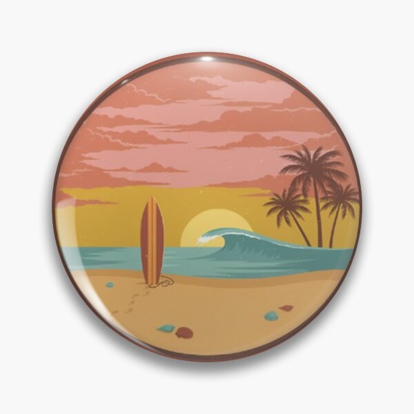Item preview, Vintage Tropical Beach Sunset Surfboard Palm Trees Ocean Wave Summer Design designed and sold by Craft99.