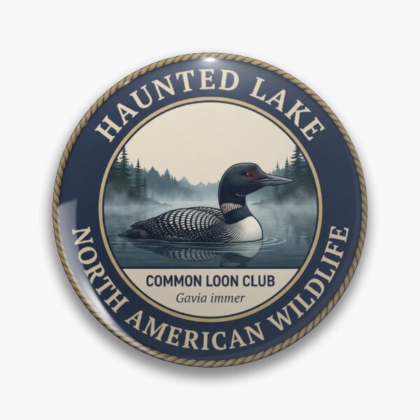 Item preview, Haunted Lake Common Loon Humor Badge designed and sold by CalmCapy Co.