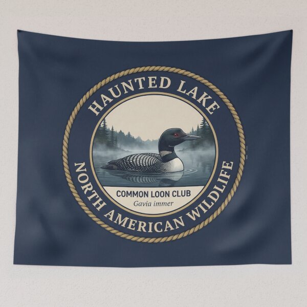 Item preview, Haunted Lake Common Loon Humor Badge designed and sold by CalmCapy Co.