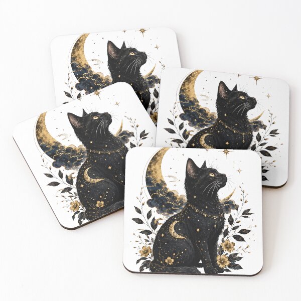 Item preview, Gold Celestial Black Cat under Crescent Moon and Stars designed and sold by Jaideep Walia.