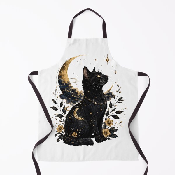 Item preview, Gold Celestial Black Cat under Crescent Moon and Stars designed and sold by Jaideep Walia.
