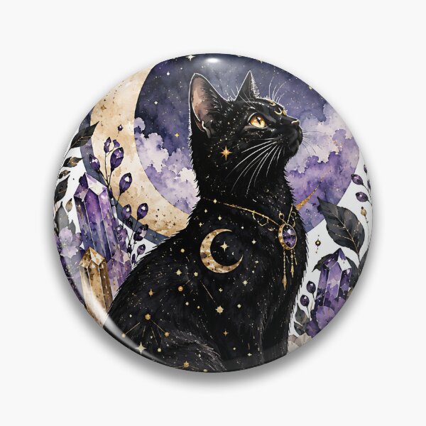 Item preview, Mystical Black Cat Circle Frame with Amethyst & Crescent Moon designed and sold by Jaideep Walia.