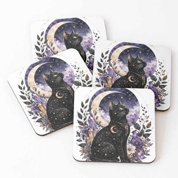 Item preview, Mystical Black Cat Circle Frame with Amethyst & Crescent Moon designed and sold by Jaideep Walia.