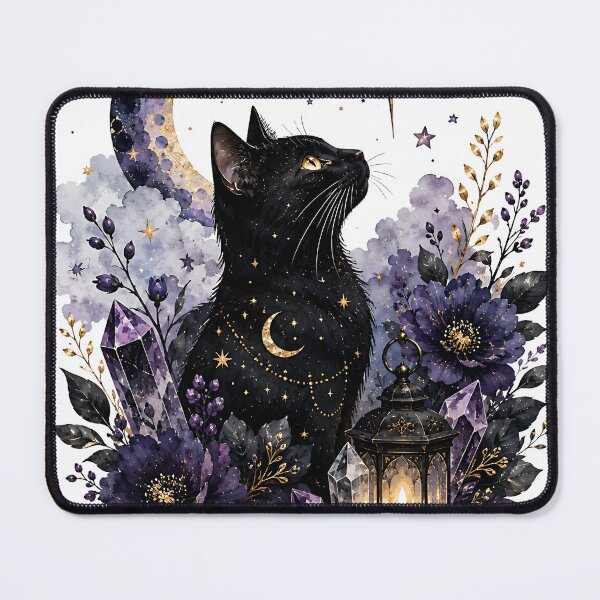 Item preview, Celestial Black Cat with Lantern and Amethyst Crystals designed and sold by Jaideep Walia.