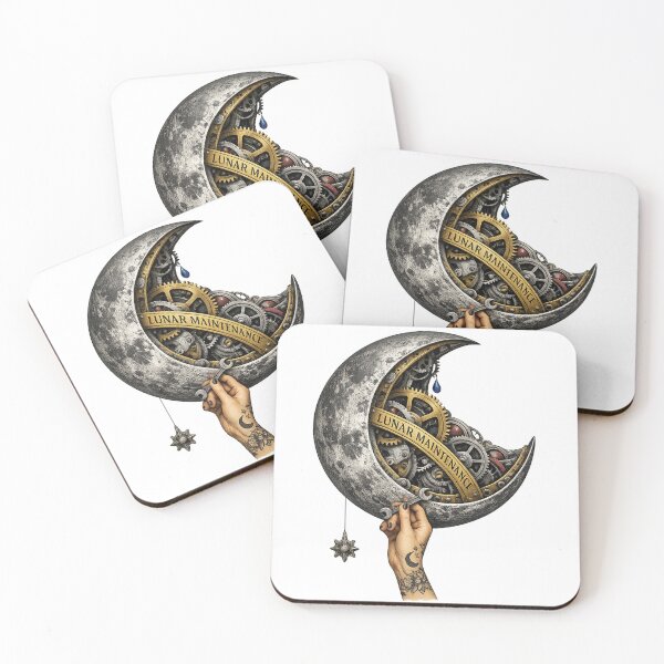 Item preview, Lunar Maintenance – Mechanical Crescent Moon Surreal Art designed and sold by Concrete Coffee Studio.