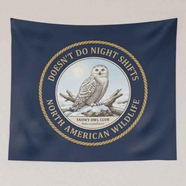 Item preview, Doesn't Do Night Shifts Snowy Owl Badge designed and sold by CalmCapy Co.
