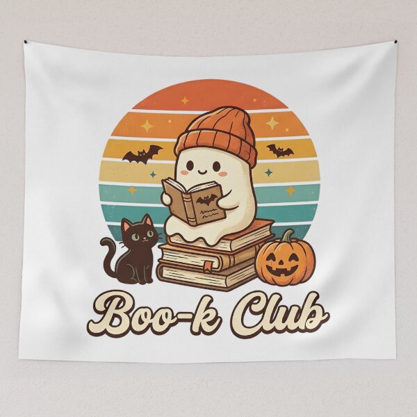 Item preview, Boo-k Club Cute Ghost Reading Halloween Retro Vintage Kids T-Shirt designed and sold by DIRTYSKETCHH.