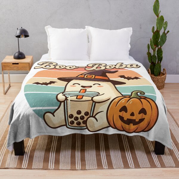 Item preview, Boo-Boba Cute Ghost Drinking Bubble Tea Retro Halloween T-Shirt designed and sold by DIRTYSKETCHH.