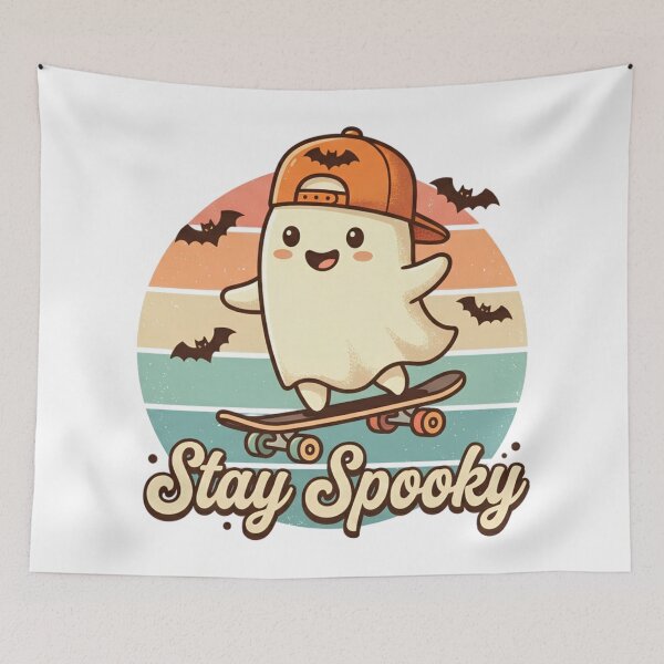 Item preview, Stay Spooky Cute Skateboarding Ghost Retro Halloween Kids Shirt designed and sold by DIRTYSKETCHH.