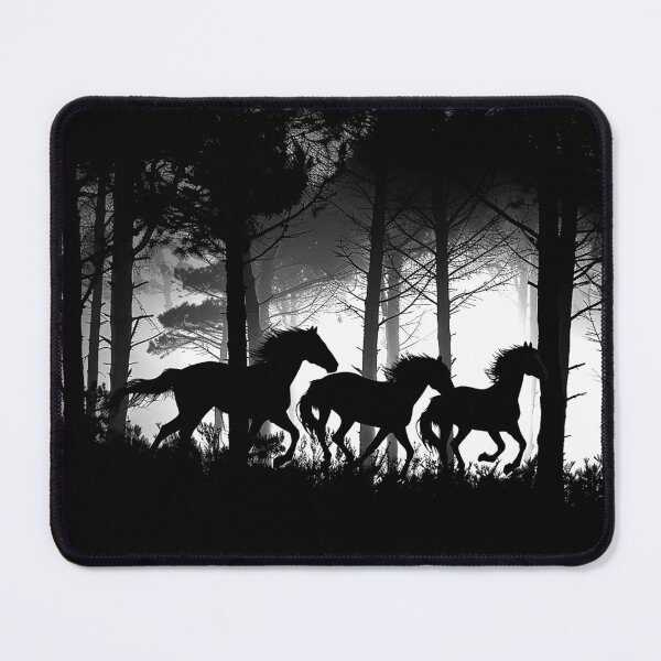 Item preview, Wild Horses Galloping Through a Misty Forest Monochrome Silhouette Art designed and sold by inkoutninja.