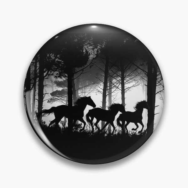 Item preview, Wild Horses Galloping Through a Misty Forest Monochrome Silhouette Art designed and sold by inkoutninja.