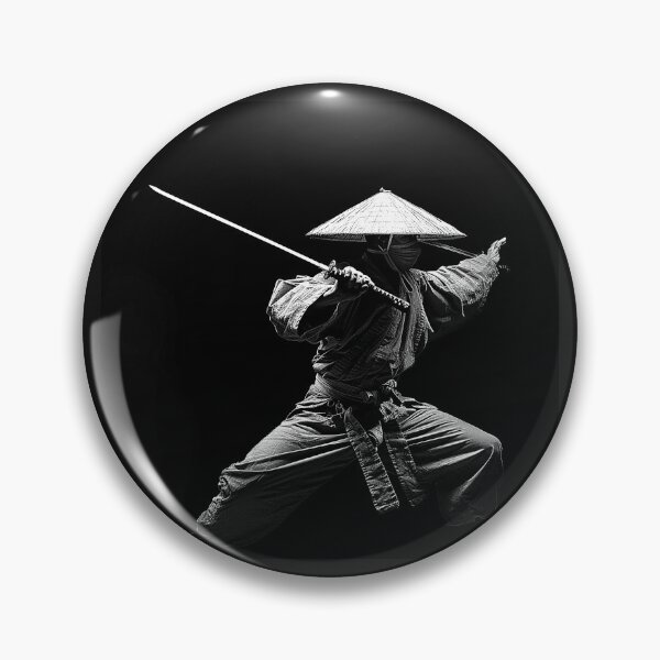 Item preview, Masked Samurai Katana Warrior in Straw Hat Monochrome Action Art designed and sold by inkoutninja.