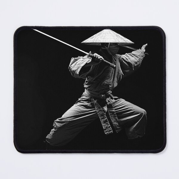 Item preview, Masked Samurai Katana Warrior in Straw Hat Monochrome Action Art designed and sold by inkoutninja.