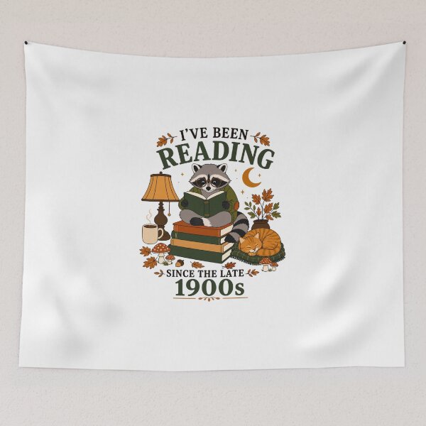 Item preview, I've Been Reading Since the Late 1900s Funny Book Lover Raccoon Vintage designed and sold by abig-eiyana.