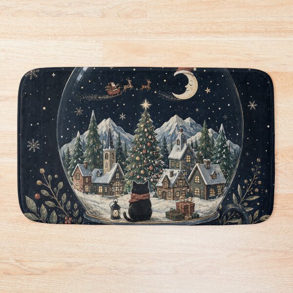 Item preview, Magical Christmas Snow Globe Black Cat Winter Wonderland designed and sold by TeikunShop.