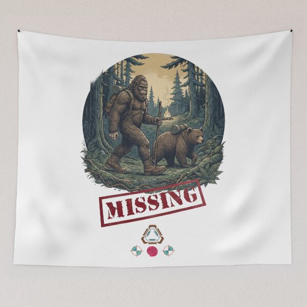 Item preview, Vintage Style Bigfoot and Bear Hiking Adventure designed and sold by Whimsy Trail Co.