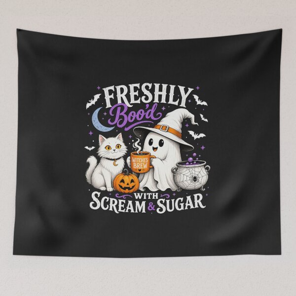 Item preview, Freshly Boo'd With Scream and Sugar Cute Ghost Cat Halloween Coffee designed and sold by abig-eiyana.