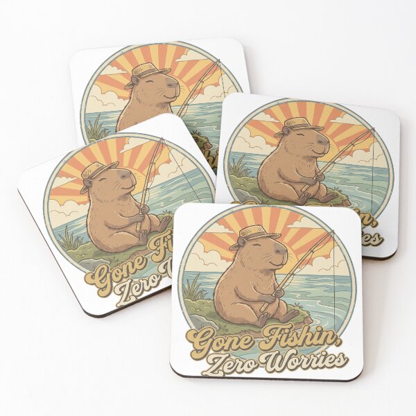 Item preview, Capybara Fishing Retro Poster T-Shirt – Gone Fishin Zero Worries designed and sold by KIDEnia.