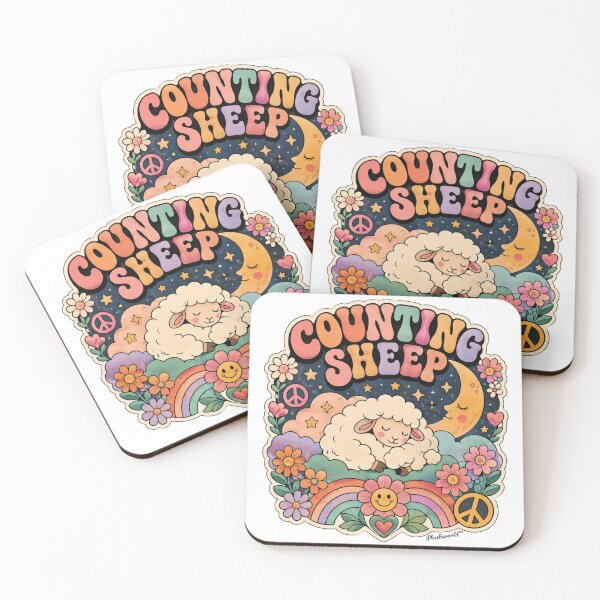 Item preview, Counting Sheep – Cute Retro Groovy Sheep | 70s Pop Art Whimsical Sleep Illustration designed and sold by PLUSHIWORLDtm.
