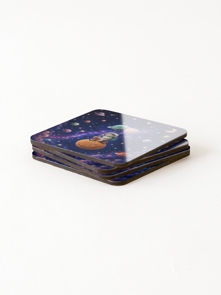 Thumbnail 4 of 5, Coasters (Set of 4), Cute Crochet Astronaut Riding Moon Sticker designed and sold by Rohan132.