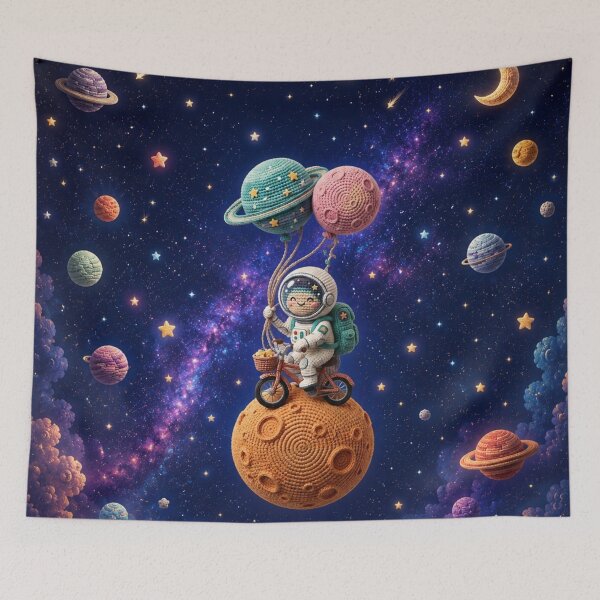 Item preview, Cute Crochet Astronaut Riding Moon Sticker designed and sold by Pure Craft.
