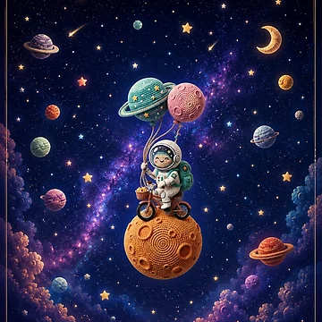 Artwork thumbnail, Cute Crochet Astronaut Riding Moon Sticker by Pure Craft