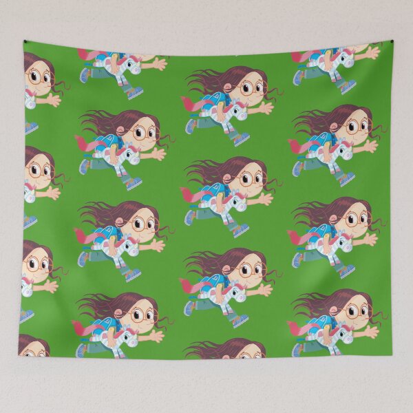 Item preview, girl with a school bag on her back runs and carries a unicorn designed and sold by duxpavlic.