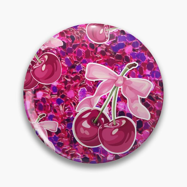 Item preview, Cute Pink Coquette Cherries with Bow Glitter  designed and sold by PMSNshop.