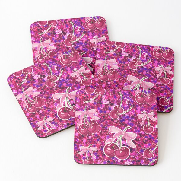 Item preview, Cute Pink Coquette Cherries with Bow Glitter  designed and sold by PMSNshop.