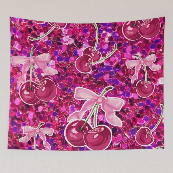Item preview, Cute Pink Coquette Cherries with Bow Glitter  designed and sold by PMSNshop.