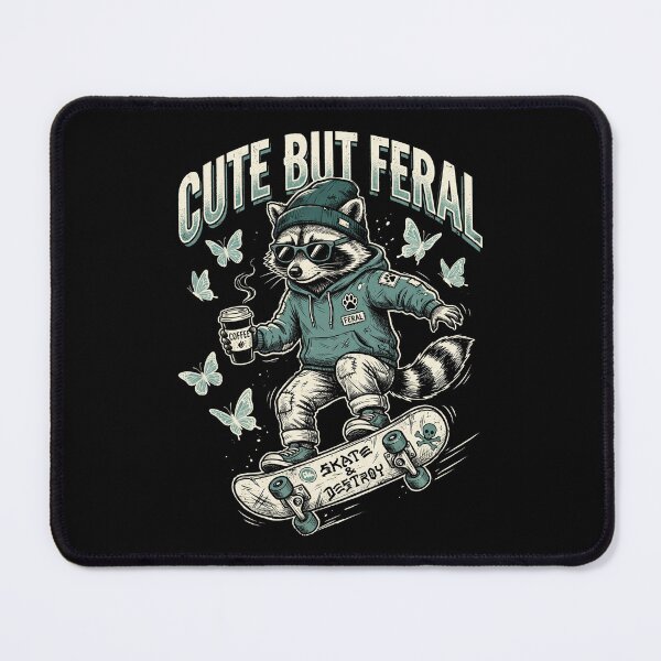 Item preview, Cute But Feral - Raccoon riding skateboard holdin Coffee designed and sold by Steele-Art.