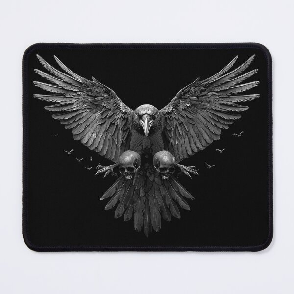 Item preview, Raven With Skulls and Spread Wings Gothic Monochrome Horror Art designed and sold by inkoutninja.