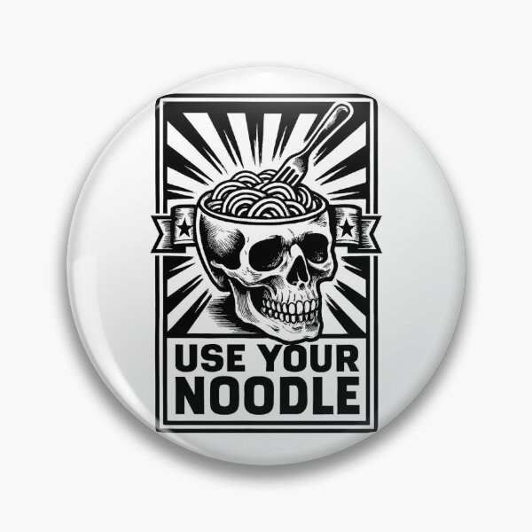 Item preview, Use Your Noodle Skull Noodle Bowl Linocut Illustration designed and sold by DelmerMraz.