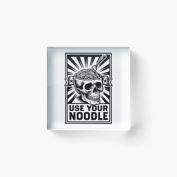 Item preview, Use Your Noodle Skull Noodle Bowl Linocut Illustration designed and sold by DelmerMraz.