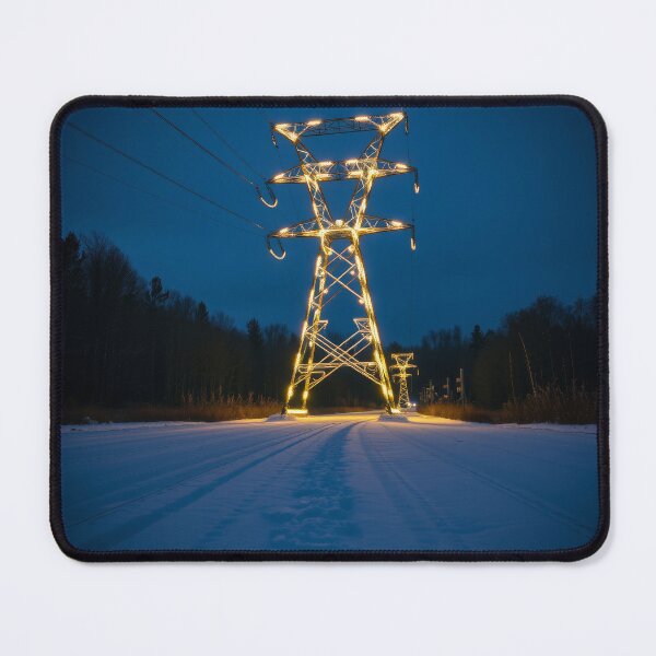 Item preview, Glowing Electricity Pylon in Winter | Atmospheric Night Landscape designed and sold by Pylon-Bureau.