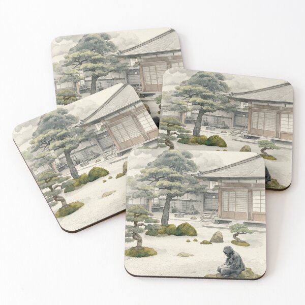Item preview, Sitting Quietly in a Japanese Garden Watercolor Painting designed and sold by Old Barn Studios.