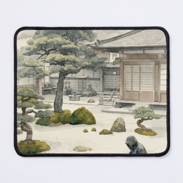 Item preview, Sitting Quietly in a Japanese Garden Watercolor Painting designed and sold by Old Barn Studios.