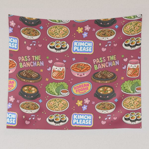Item preview, Korean Food Cute Collage Pastel Seamless Pattern designed and sold by HowToCanadian.
