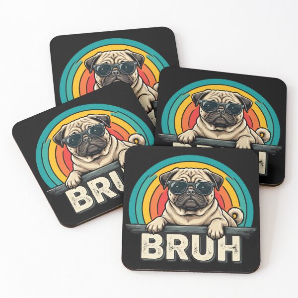Item preview, Cool Pug Wearing Sunglasses Retro Rainbow "BRUH" Dog designed and sold by GiaoCalonas.