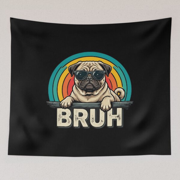 Item preview, Cool Pug Wearing Sunglasses Retro Rainbow "BRUH" Dog designed and sold by GiaoCalonas.