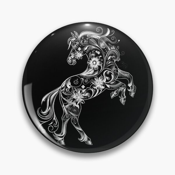 Item preview, Floral Horse Ornamental Monochrome Baroque Equine Art designed and sold by inkoutninja.