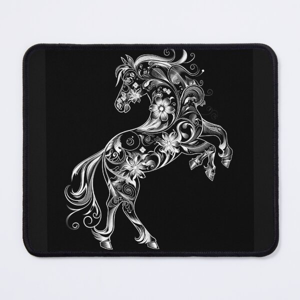 Item preview, Floral Horse Ornamental Monochrome Baroque Equine Art designed and sold by inkoutninja.