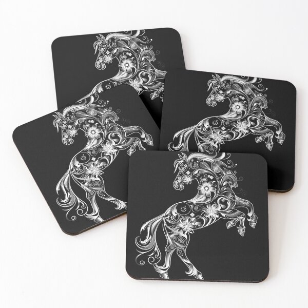 Item preview, Floral Horse Ornamental Monochrome Baroque Equine Art designed and sold by inkoutninja.