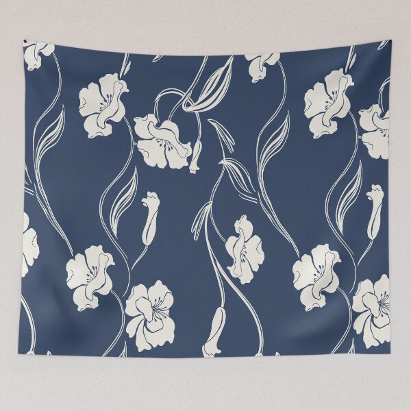 Item preview, Navy Blue Minimalist Floral Vine Pattern designed and sold by Aniko Tulipan.