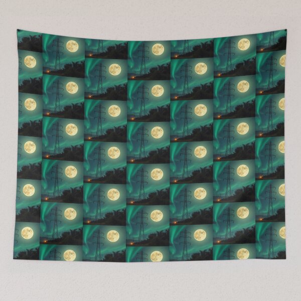 Item preview, Moonlit Electricity Pylon Under Aurora | Dreamlike Night Landscape designed and sold by Pylon-Bureau.