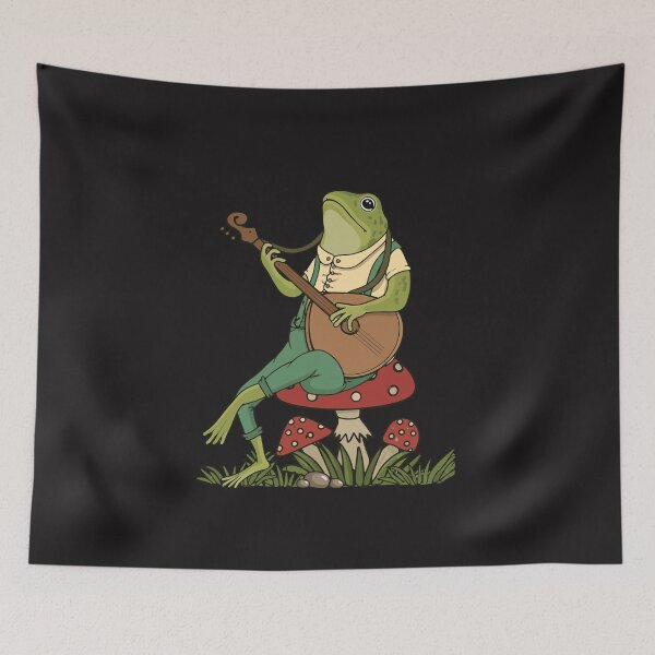 Item preview, Cottagecore Frog Playing Banjo Woodland Mushroom Vintage Animal Art designed and sold by kiralynstration.