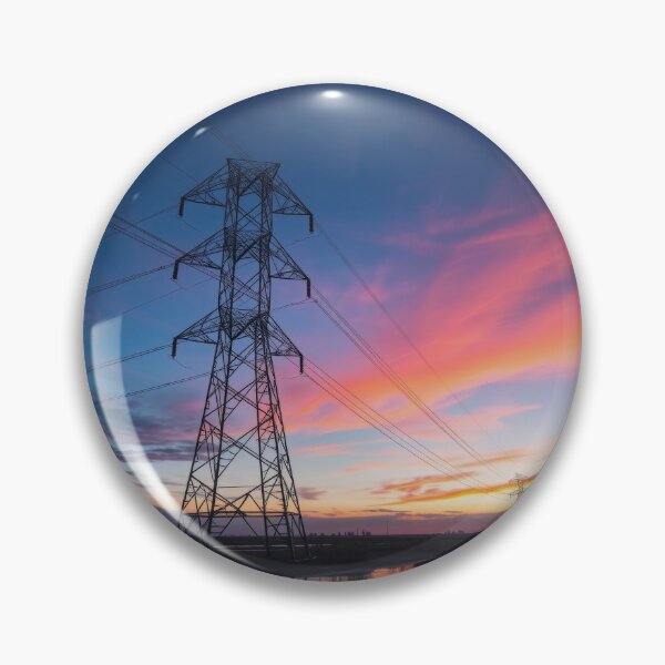 Item preview, Electricity Pylon at Sunset Over Reflective Water designed and sold by Pylon-Bureau.