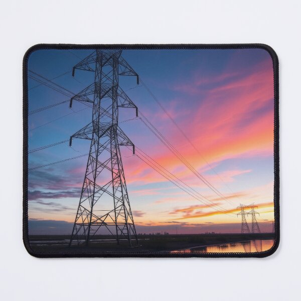 Item preview, Electricity Pylon at Sunset Over Reflective Water designed and sold by Pylon-Bureau.