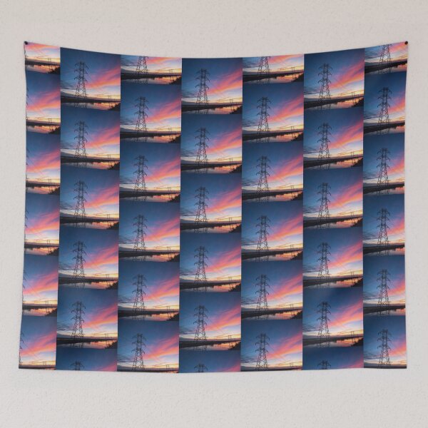 Item preview, Electricity Pylon at Sunset Over Reflective Water designed and sold by Pylon-Bureau.